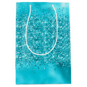 Aqua Blauwgroen Blauw Confetti Sparkle Medium Cadeauzakje (Voorkant)