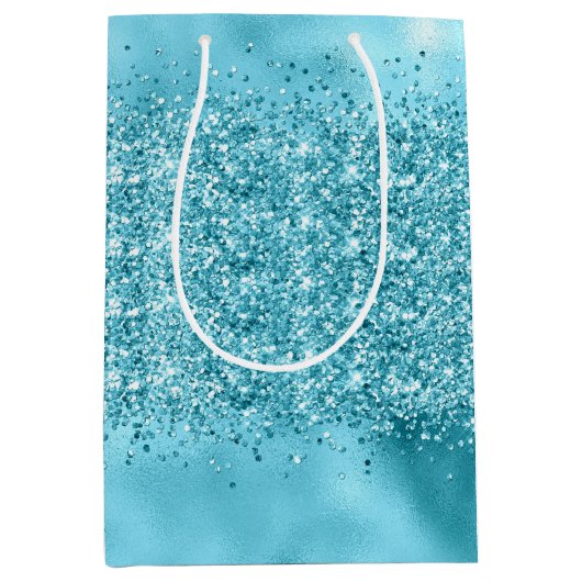 Aqua Blauwgroen Blauw Confetti Sparkle Medium Cadeauzakje (Voorkant)