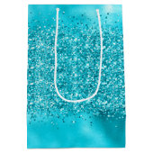 Aqua Blauwgroen Blauw Confetti Sparkle Medium Cadeauzakje (Achterkant)