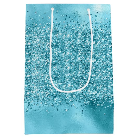 Aqua Blauwgroen Blauw Confetti Sparkle Medium Cadeauzakje (Achterkant)