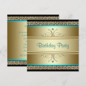 Aqua Blauwgroen Blauw en Gouden Dagen Partij Kaart (Voorkant / Achterkant)