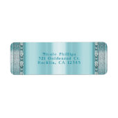 Aqua Blauwgroen blauw en Silver Diamond Bling Invi Etiket (Voorkant)