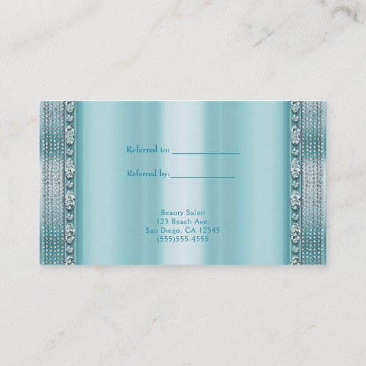 Aqua Blauwgroen blauw en Silver Diamond Bling Refe Aanbevelingskaartje (Achterkant)