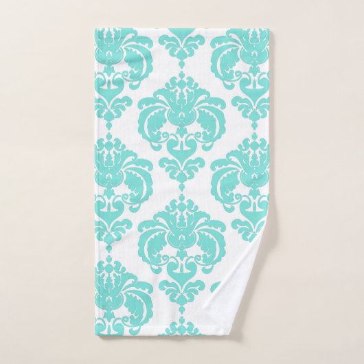 Aqua Blauwgroen Blauw en White Royal Glam Damask Bad Handdoek (Handdoek)