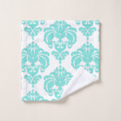 Aqua Blauwgroen Blauw en White Royal Glam Damask Bad Handdoek (Wasdoekje)