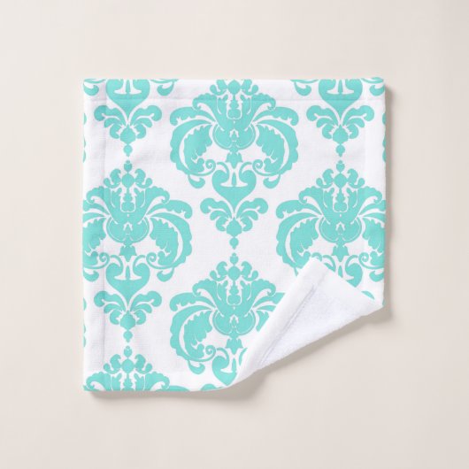 Aqua Blauwgroen Blauw en White Royal Glam Damask Bad Handdoek (Wasdoekje)
