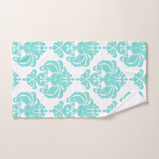 Aqua Blauwgroen Blauw en White Royal Glam Damask Bad Handdoek (Handdoek)