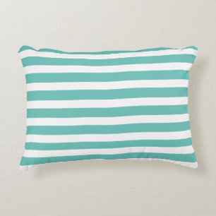 Aqua Blauwgroen Blauw en Witte Striped Nautical Co Accent Kussen