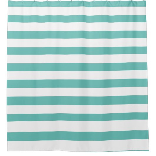 Aqua Blauwgroen Blauw en Witte Striped Nautical Co Douchegordijn (Voorkant)