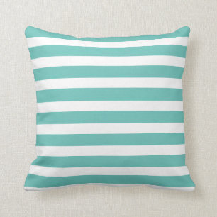 Aqua Blauwgroen Blauw en Witte Striped Nautical Co Kussen