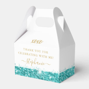 Aqua Blauwgroen blauw Glitter Confetti gepersonali Bedankdoosjes