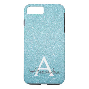 Aqua Blauwgroen blauw glitter en spaarmonogram iPhone 8/7 Plus Hoesje