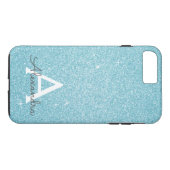 Aqua Blauwgroen Blauw Glitter en Sparkle Monogram Case-Mate iPhone Case (Achterkant (Horizontaal))