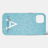 Aqua Blauwgroen blauw glitter en Sparkle Monogram Case-Mate iPhone Case (Achterkant (horizontaal))