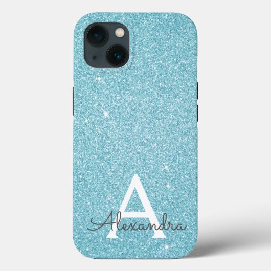 Aqua Blauwgroen blauw glitter en Sparkle Monogram Case-Mate iPhone Case (Achterkant)