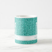 Aqua Blauwgroen Blauw Glitter Monogram Aangepaste  Koffiemok (Center)