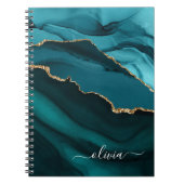 Aqua Blauwgroen Blauw Groen Agate Geode Gold Monog Notitieboek (Voorkant)