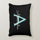 Aqua Blauwgroen Blauw Manuscript Meisjes Monogram Accent Kussen (Voorkant(Verticaal))