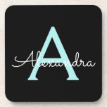 Aqua Blauwgroen Blauw Manuscript Meisjes Monogram  Bier Onderzetter<br><div class="desc">Zwart en Aqua Blue Blauwgroen Eenvoudig Script Monogram Naam Papier Onderzetters. Dit maakt het perfecte afstuderen,  verjaardagscadeau,  bruiloft,  vrijgezellenfeest,  jubileum,  baby shower of vrijgezellenfeest cadeau voor iemand die houdt van glamoureuze en chique stijlen.</div>