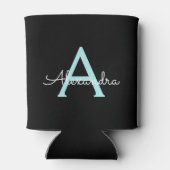 Aqua Blauwgroen Blauw Manuscript Meisjes Monogram  Blikjeskoeler (Achterkant)