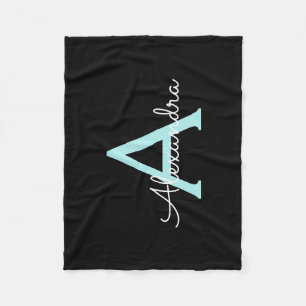 Aqua Blauwgroen Blauw Manuscript Meisjes Monogram  Fleece Deken