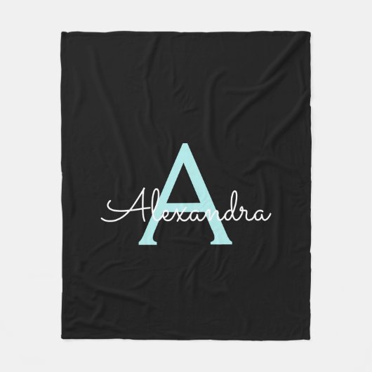 Aqua Blauwgroen Blauw Manuscript Meisjes Monogram  Fleece Deken (Voorkant)