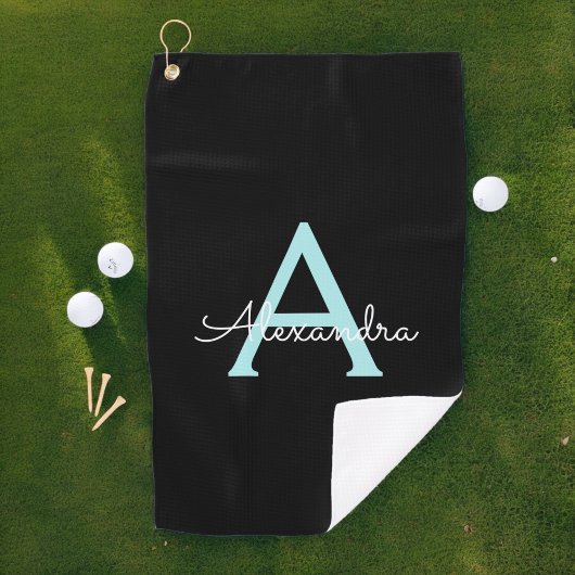 Aqua Blauwgroen Blauw Manuscript Meisjes Monogram  Golfhanddoek