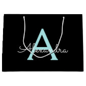 Aqua Blauwgroen Blauw Manuscript Meisjes Monogram  Groot Cadeauzakje (Voorkant)