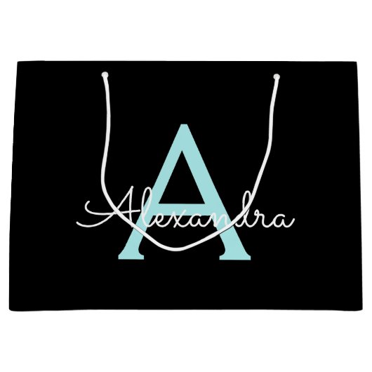 Aqua Blauwgroen Blauw Manuscript Meisjes Monogram  Groot Cadeauzakje (Voorkant)