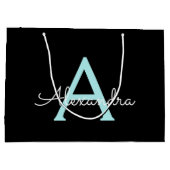 Aqua Blauwgroen Blauw Manuscript Meisjes Monogram  Groot Cadeauzakje (Achterkant)