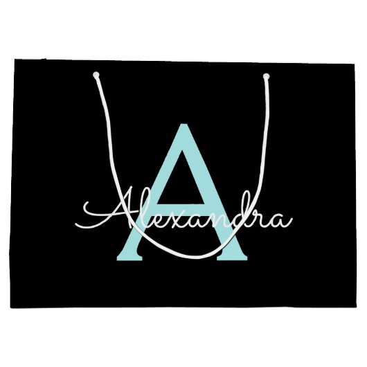 Aqua Blauwgroen Blauw Manuscript Meisjes Monogram  Groot Cadeauzakje (Achterkant)