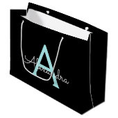 Aqua Blauwgroen Blauw Manuscript Meisjes Monogram  Groot Cadeauzakje (Voorkant Gekanteld)