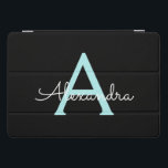 Aqua Blauwgroen Blauw Manuscript Meisjes Monogram  iPad Pro Cover<br><div class="desc">Zwart en Aqua Blauwgroen Blue Simple Script Monogram Naam Laptop Hoesje. Dit maakt het perfecte zoete 16-jarige verjaardagscadeau,  bruiloft,  vrijgezellenfeest,  jubileum,  baby shower of vrijgezellenfeest voor iemand die van glamoureuze luxe en chique stijlen houdt.</div>