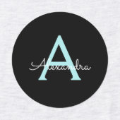 Aqua Blauwgroen Blauw Manuscript Meisjes Monogram  Labels (Design 1)