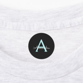 Aqua Blauwgroen Blauw Manuscript Meisjes Monogram  Labels