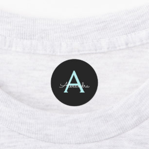 Aqua Blauwgroen Blauw Manuscript Meisjes Monogram  Labels