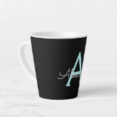 Aqua Blauwgroen Blauw Manuscript Meisjes Monogram  Latte Mok (Linkerhoek)