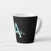 Aqua Blauwgroen Blauw Manuscript Meisjes Monogram  Latte Mok (Rechterhoek)