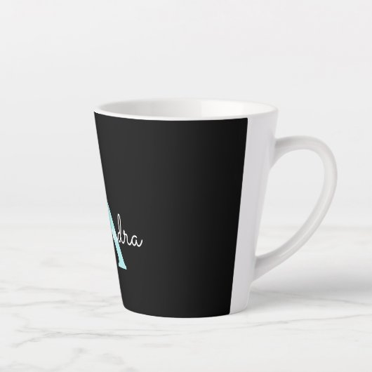 Aqua Blauwgroen Blauw Manuscript Meisjes Monogram  Latte Mok (Rechts)