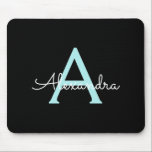 Aqua Blauwgroen Blauw Manuscript Meisjes Monogram  Muismat<br><div class="desc">Aqua Blue Blauwgroen en Black Monogram Voeg je eigen naam Mousepad (Muismat) toe. Dit maakt de perfecte liefhebbende 16 verjaardag,  bruiloft,  vrijgezellenfeest,  verjaardagsdag,  baby shower of vrijgezellenfeest voor iemand die van luxe glam en stijl houdt.</div>