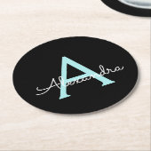 Aqua Blauwgroen Blauw Manuscript Meisjes Monogram  Ronde Kartonnen Onderzetter (Gebogen)