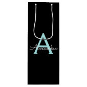 Aqua Blauwgroen Blauw Manuscript Meisjes Monogram  Wijn Cadeautas (Voorkant)