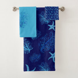 Aqua-blauwgroen blauw sterviskoraal-waterverf ontw bad handdoek