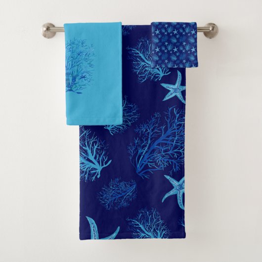 Aqua-blauwgroen blauw sterviskoraal-waterverf ontw bad handdoek (Insitu)