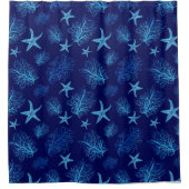 Aqua-blauwgroen blauw sterviskoraal-waterverf ontw douchegordijn (Voorkant)