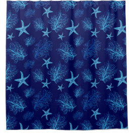 Aqua-blauwgroen blauw sterviskoraal-waterverf ontw douchegordijn