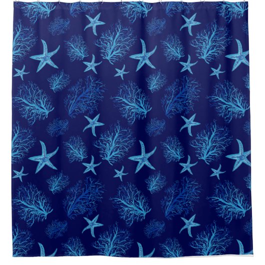 Aqua-blauwgroen blauw sterviskoraal-waterverf ontw douchegordijn (Voorkant)