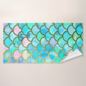 Aqua Blauwgroen blauw Waterverf Zeemeermin-schaalp Badhanddoek (Badhanddoek)