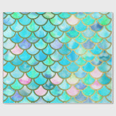 Aqua Blauwgroen blauw Waterverf Zeemeermin-schaalp Cadeaupapier (Vlak)