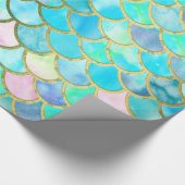 Aqua Blauwgroen blauw Waterverf Zeemeermin-schaalp Cadeaupapier (Hoek)